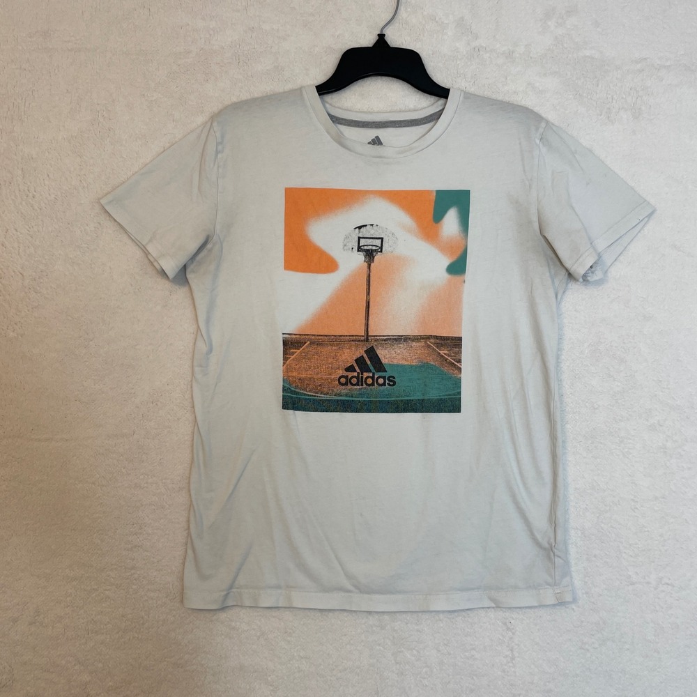 Adidas Youth XL T Shirt Basketball Graphic Print Orange Teal Logo Tee